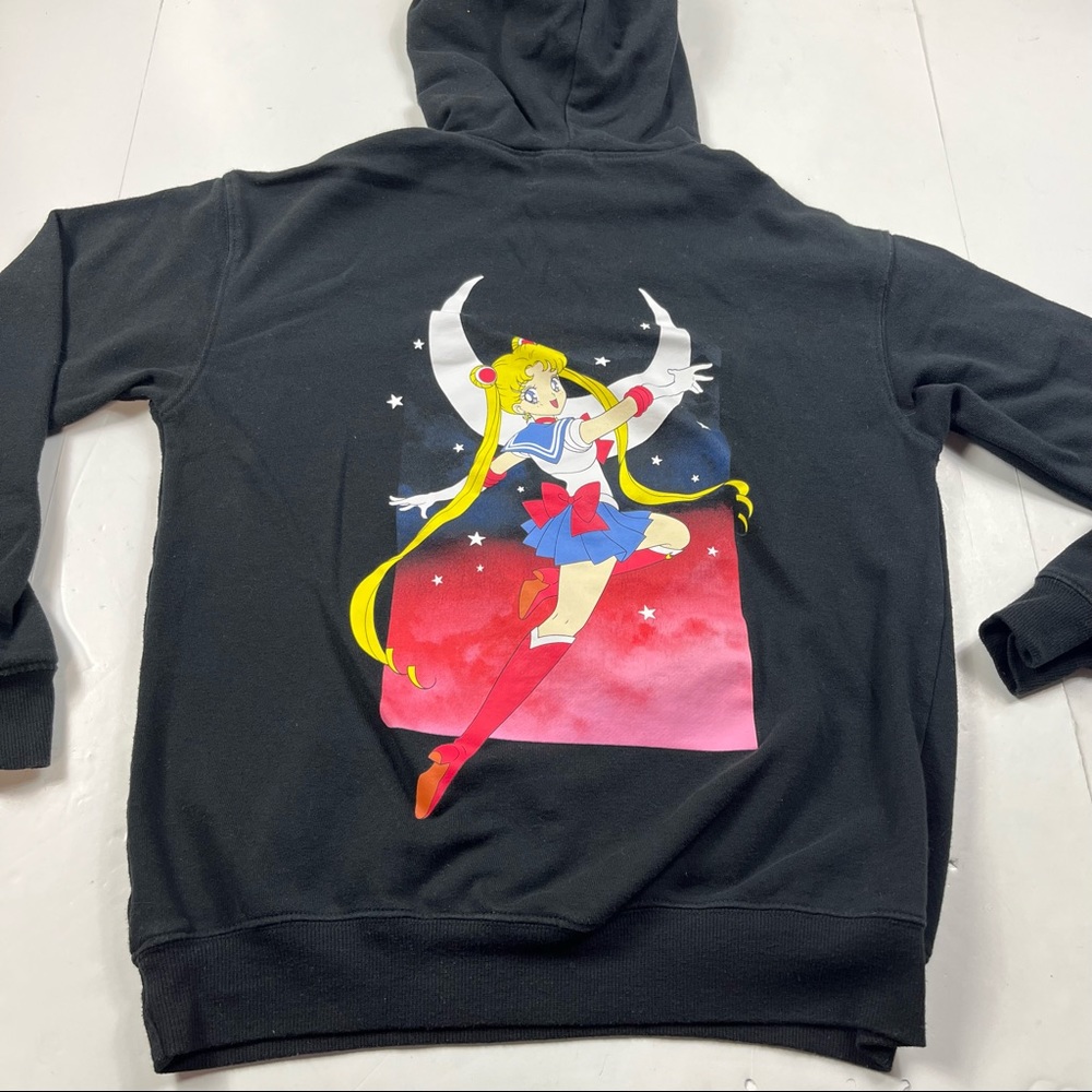 Sailor Moon Hoodie Womens Small Black Graphic Hooded Sweatshirt Love